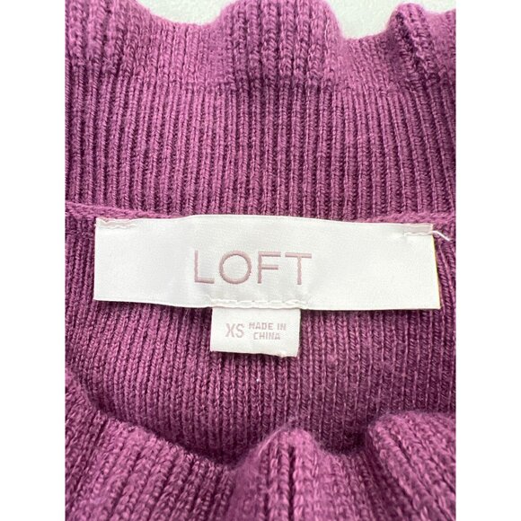 Loft Sweater Dress Size XS Ribbed Long Sleeve Mock Neck Purple Stretch Cozy Knit - Picture 5 of 8